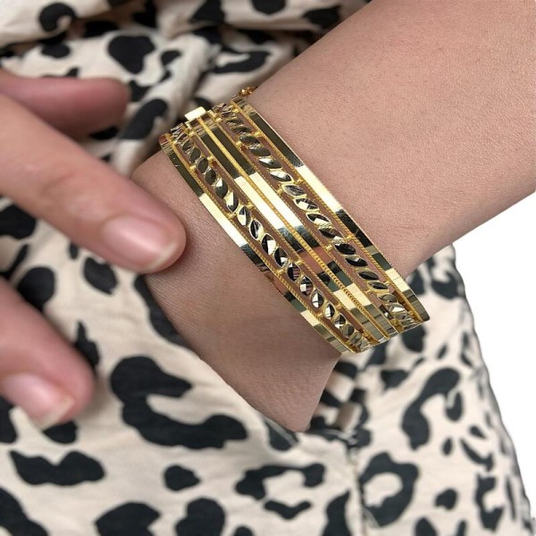 14 Ayar Desenli İkili Kelepçe Bilezik