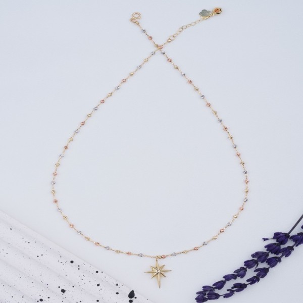 ALTIN KUTUP YILDIZI KOLYE– Üç Renkli Işıltı