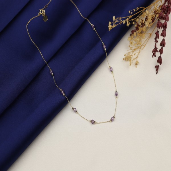MOR TAŞLI ZİNCİR KOLYE