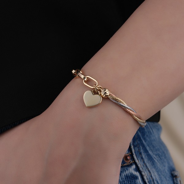 ÜÇ RENK BİLEKLİK - Kalpli Charm Detaylı